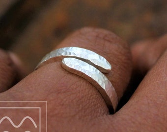 Sterling Silver Textured Simple Wrap Ring | Battered Silver Band | Solid Sterling Silver Wrap Ring