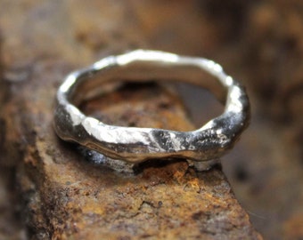 Molten Volcanic Silver Irregular Shape Ring | Unique Recycled Silver Band | Unusual Wedding Ring | Viking Band