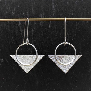 Chunky Sterling Silver Earrings | Textured Large Circle and Triangle | Geometric Silver Dangles | Sterling Silver Drop Earrings
