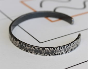 Fishbone Sterling Silver Cuff Bracelet | Oxidised Textured Rustic Cuff