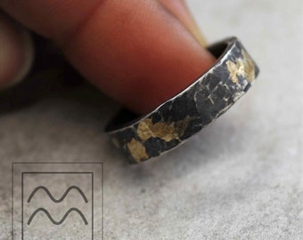 6x2mm Black Sterling Silver & 18ct Yellow Gold Band | His