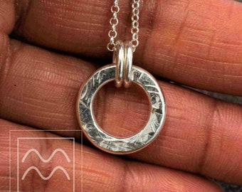 Sterling Silver Mini Ring Pendant | Textured Open Ring Necklace | Handmade Simple Pendant Necklace