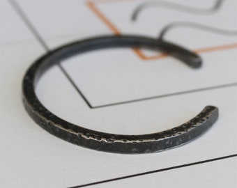 Oxidised Rough Sterling Silver Bracelet | Unusual Cuff Bangle | Sterling Silver Heavy Acid Cuff Bracelet | 4mm Square Hammered Cuff