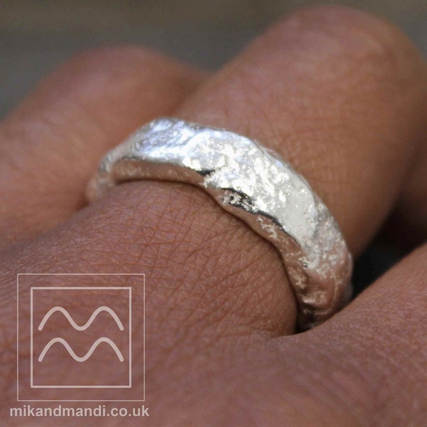 Brutalist Polished Irregular Sterling Ring | The Big Silver Rock | Solid Sterling Silver Chunky Band | Naturally Shaped Molten Silver Piece