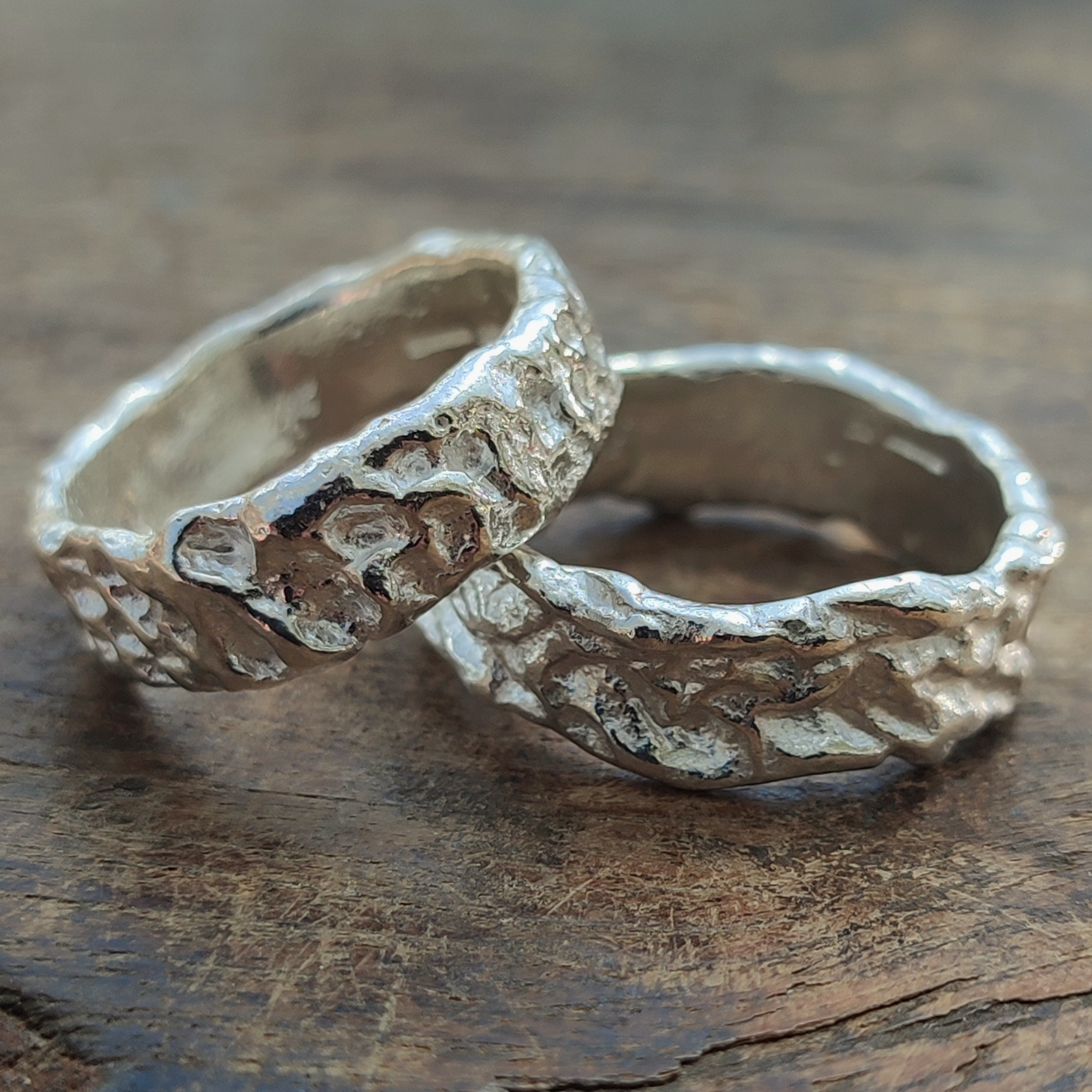 Contemporary Sterling Silver Ring Set | Chunky Raw Silver Couples