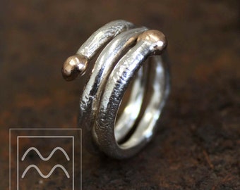 Rose Gold & Silver Wrap Around Spiral Snake Ring | Solid 9ct Rose Gold and Sterling Silver Coil Ring | Recycled Silver Gold