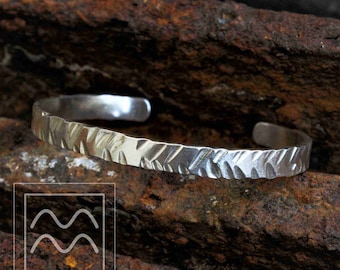 6mm Wide Hammered Sterling Silver Fishbone Bracelet Cuff | Sterling Silver Textured Cuff | Sterling Silver Distressed Cuff Bracelet