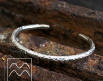 Sterling Silver Battered Wire Cuff | Sterling Silver Distressed Wire Cuff Bracelet | 4mm Round Silver Cuff