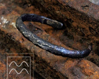 Sterling Silver Freeform Brutalist Cuff Bracelet | Oxidised Rustic Cuff Bangle | The Black Rock Cuff | Molten Organic Silver