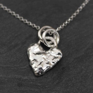 Raw Heart Sterling Silver Necklace | Organic Heart Chain | Unusual Textured Heart Pendant