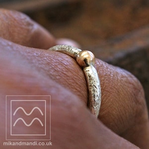 Sterling Silver and Red 9ct Gold Chunky Ball Ring | Alternative Textured and Natural Formed Engagement Style Ring
