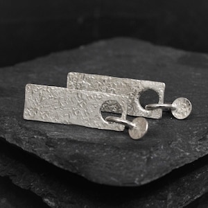 Sterling Silver Dangle Stud Earrings | Sheet and Disc Textured Studs | Geometric Hammered Stud