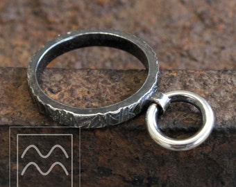 Black Sterling Motion Fidget Ring | 'Ring On It' Oxidised Silver Ring | Rustic Textured "Edge" Ring | Sterling Silver Stacking Ring