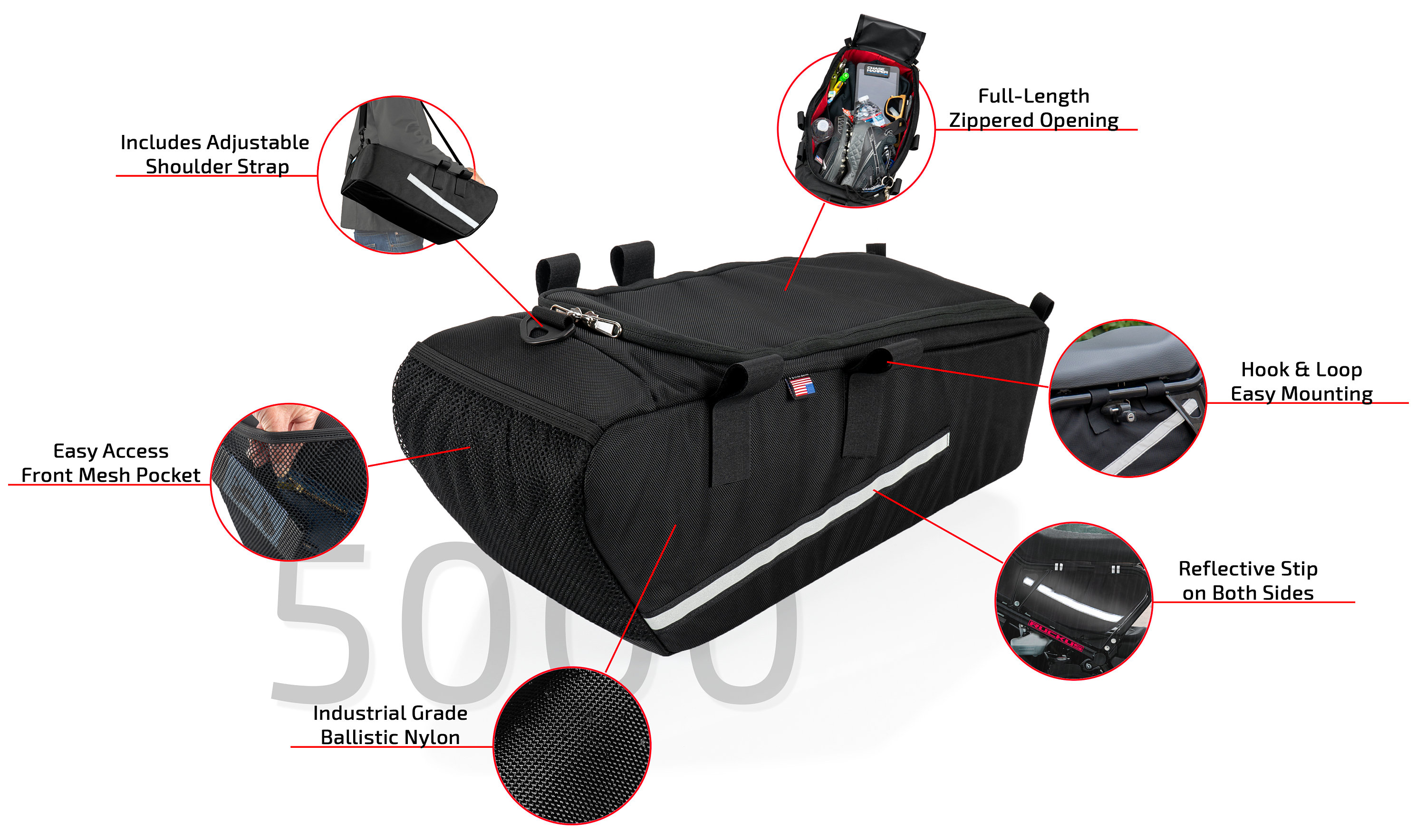 Chase Harper USA 5000 Under The Seat Bag - RED LINE Woodland Camo- Compatible With All Honda Ruckus Model Years - Water And Tear-Resistant Industrial Grade Ballistic Nylon - Woodland Camo In | Whizz - Foto 10