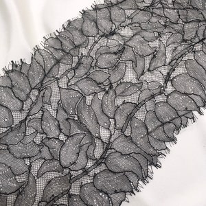 Black Chantilly Lace Trim, Eyelashes lace, Scalloped, slightly stretch.