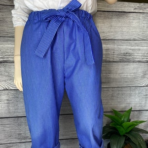 Navy pinstripe baggy pants with waist drawstring and pocket, Boho ankle length pant with elastic for toddler girl, Girls gaucho pant