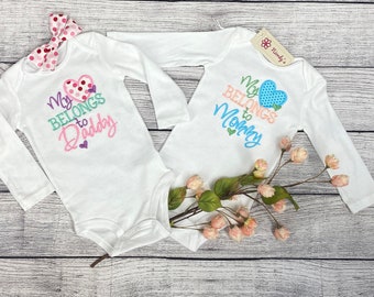 Twin Valentine Embroidered Bodysuit Set, Matching Hair Piece