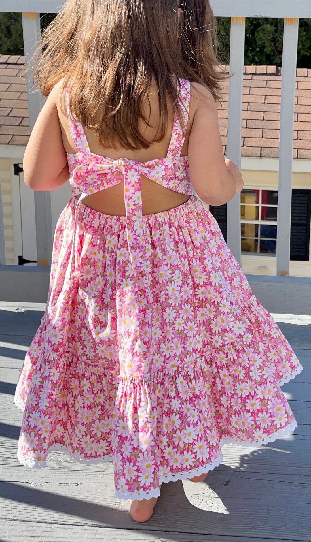 open lace back dress Provence Bloom Tiered Midi Dress Floral Pink