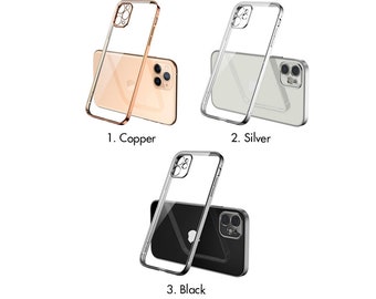 Clear Soft Color Edge Apple iPhone Case • Copper Silver Black Edge • iphone 14 • iphone 14 pro • iphone 14 pro max • Flexible TPU design