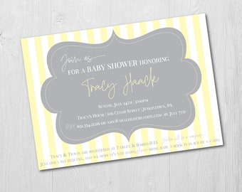 Zaproszenia na Baby Shower: Żółte paski