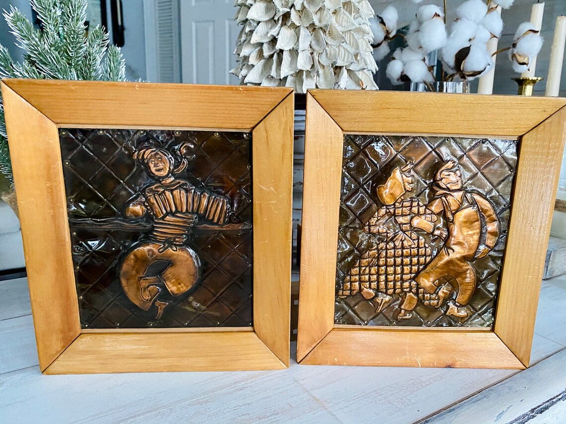 Set of Two Vintage Pressed Copper Framed Wall Art Etsy