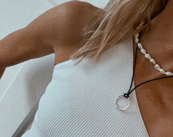 Y2K Läderhalsband Silverhänge