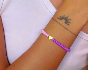 Armband 'från hjärtat' / pärlor / lila / Y2K