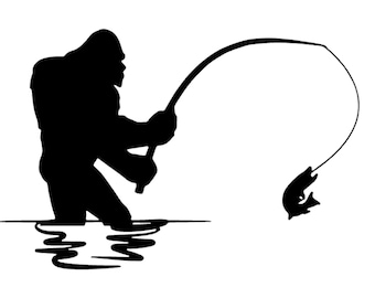 Bigfoot bass fishing decal, Sasquatch fly fishing decal, car truck camper vinyl decal, laptop sticker, tumbler, Big foot hunter, Right