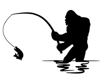 Bigfoot bass fishing decal, Sasquatch fly fishing decal, car truck camper vinyl decal, laptop sticker, tumbler, Big foot hunter, Left