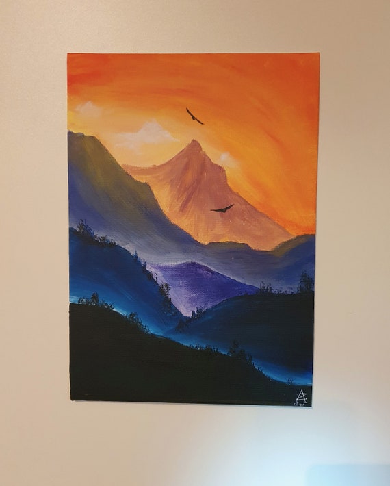 Peinture sur toile Montagne au coucher du soleil - Montagnes