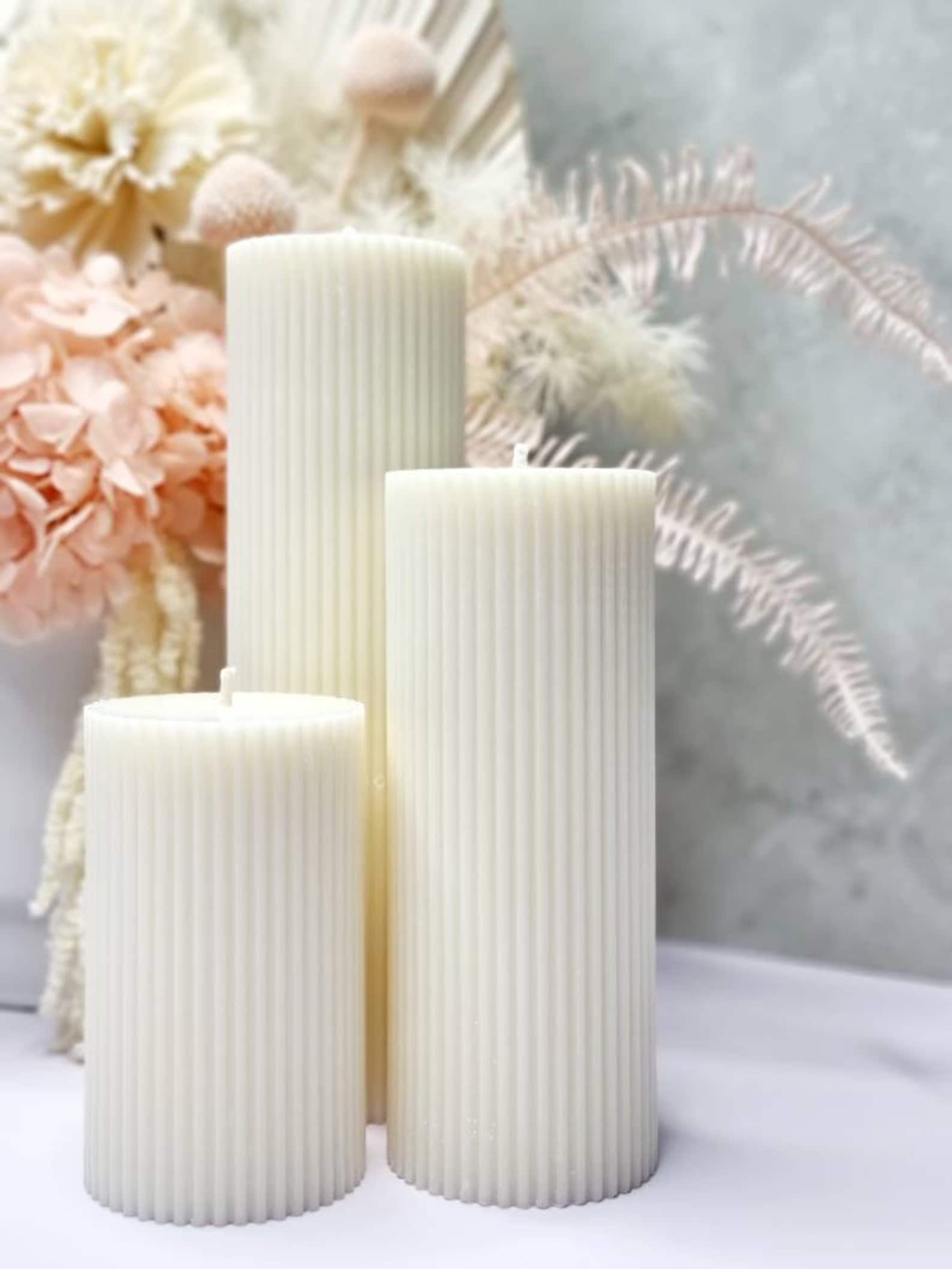 Ribbed Pillar Candle Set of 3 Ribbed Pillar Candles Etsy Australia