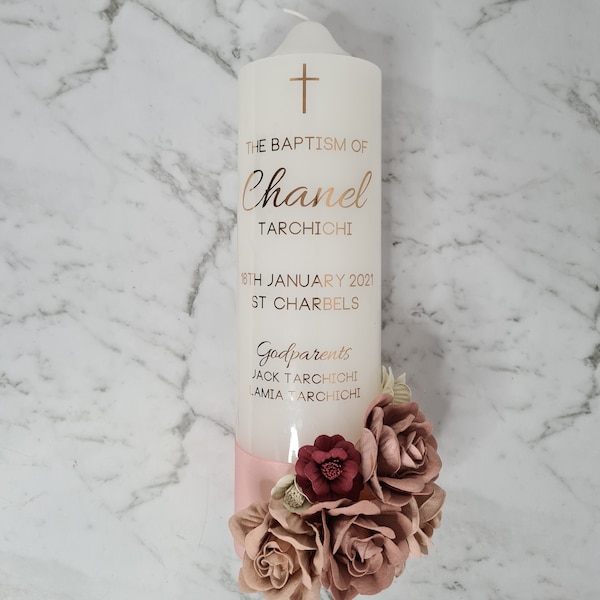 Floral Church Baptism Candle Christening Candle