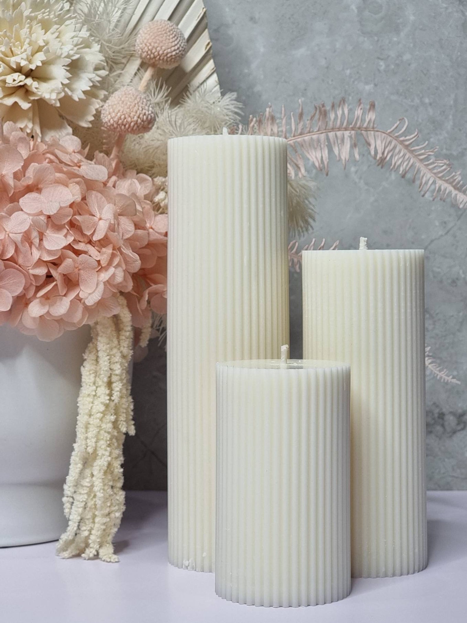 Ribbed Pillar Candle, Set of 3 Ribbed Pillar Candles Etsy Australia