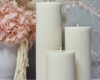 Ribbed Pillar Candle, Set of 3 Ribbed Pillar Candles