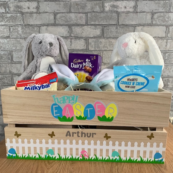 Happy Easter crate, gift box, wooden crate, Easter, Personalised