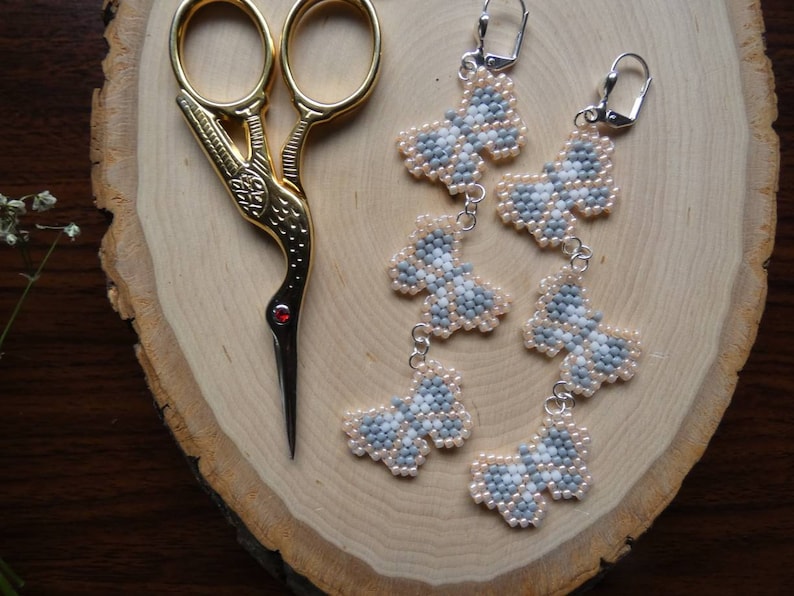 Pretty Gray White Beautiful Trendy Lightweight Long Silver Statement Earrings Fun Peach 90/'s Beautiful Glass Butterfly Earrings