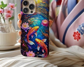 Koi Fish Stained Glass Phone Case, Zen Aesthetic,Fish lover, Vibrant Lotus Pond, Gift for Her, Japanese Koi Art,MagSafe, Samsung galaxy S25