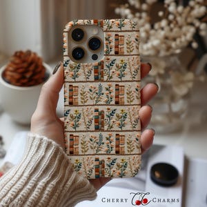 Custodia per telefono con ricamo a forma di fiore, custodia Cottagecore, amante dei libri, estetica floreale, aspetto 3D, regalo per lei, MagSafe, iPhone 16, pixel