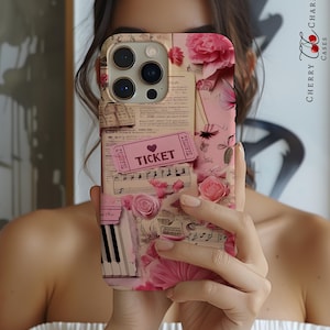 Music Sheets Pink Collage Phone Case,Gift for Her, 3d Look, MagSafe, iPhone 16, Samsung, Pixel,Vintage Aesthetic, Gifts For Her, Accessories