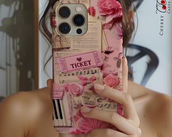 Music Sheets Pink Collage Phone Case,Gift for Her, 3d Look, MagSafe, iPhone 16, Samsung, Pixel,Vintage Aesthetic, Gifts For Her, Accessories
