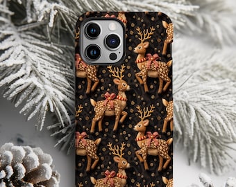 Christmas coquette Reindeer Phone Case,Animal Lover, Winter Aesthetic, Gift for Her, Faux Embroidery, MagSafe,Samsung,Pixel 9,iPhone 16