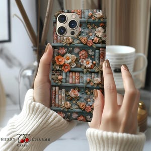 Mooie leesgrage bloem telefoonhoesje, Cottagecore Cover, Book Lover, Floral esthetiek, 3D-look, cadeau voor haar, MagSafe, iPhone 16,pixel
