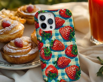Strawberry Phone Case, Foodie Cover, Berry Lover Gift, food Aesthetic, Gift for Her,iPhone 16e, MagSafe, Pixel