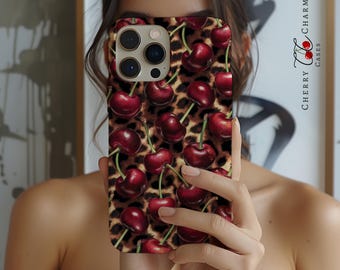 Cherry leopard Phone Case, Foodie Cover, Animal print, food Aesthetic, Gift for Her,iPhone 16, MagSafe, Pixel 9 Pro Samsung S24 Ultra