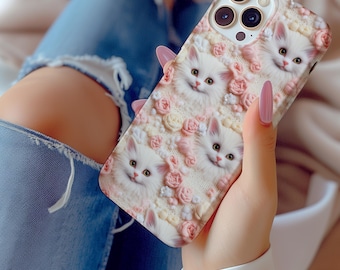 Bonita funda de gatito para teléfono, estética felina, funda de animal, para amantes de los felinos, aspecto 3D, regalo para ella, MagSafe, iPhone, Pixel, Samsung