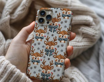 Cute Christmas Reindeer Coquette Phone Case, Animal Lover Gift, Xmas Aesthetic Cover, Gift for Her, Animal MagSafe Iphone 16,Pixel,Samsung