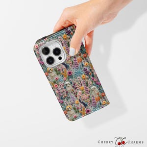 Estuche tipo billetera con diseño de flores en tonos pastel, de piel sintética, con diseño de flores, estilo folio, regalo para ella, MagSafe, iPhone, Samsung