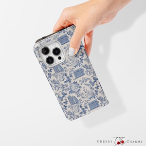 Funda tipo cartera con diseño floral de Toile Bookish, estilo cottagecore, ideal para amantes de los libros, ideal como regalo para ella, iPhone o Samsung.