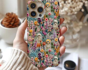 Funda para teléfono con esqueleto floral en tonos pastel, estética vintage floral, aspecto bordado, regalo para ella, MagSafe, iPhone, Pixel, Samsung, funda resistente