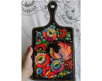 Handmade Petrykivka Painting Cutting Board, Ukrainian Folk Art Decor